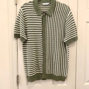 Onia button up short sleeve knitted lightweight sweater Sage/white